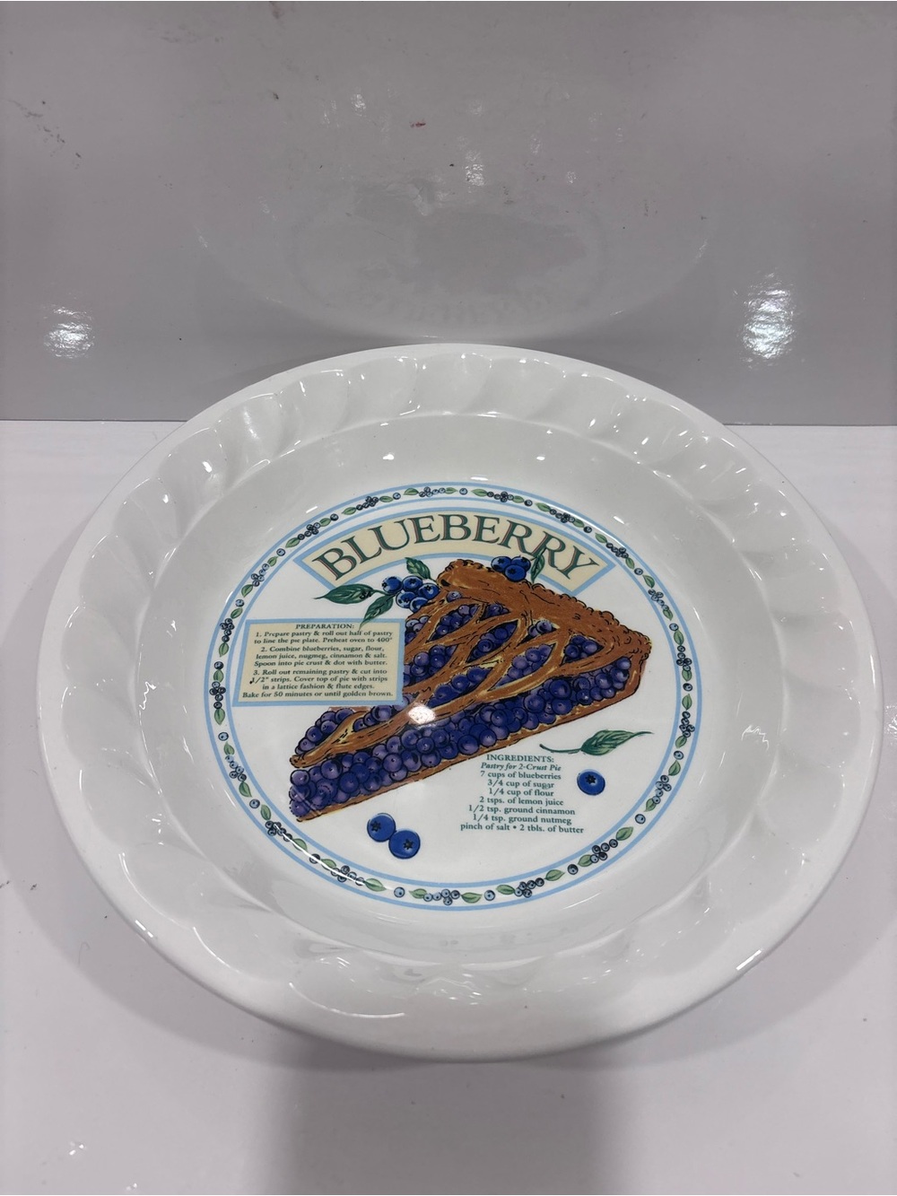 Vintage Himark Golden Pie Collection Blueberry Pie Recipe Ceramic Pie Plate 10”